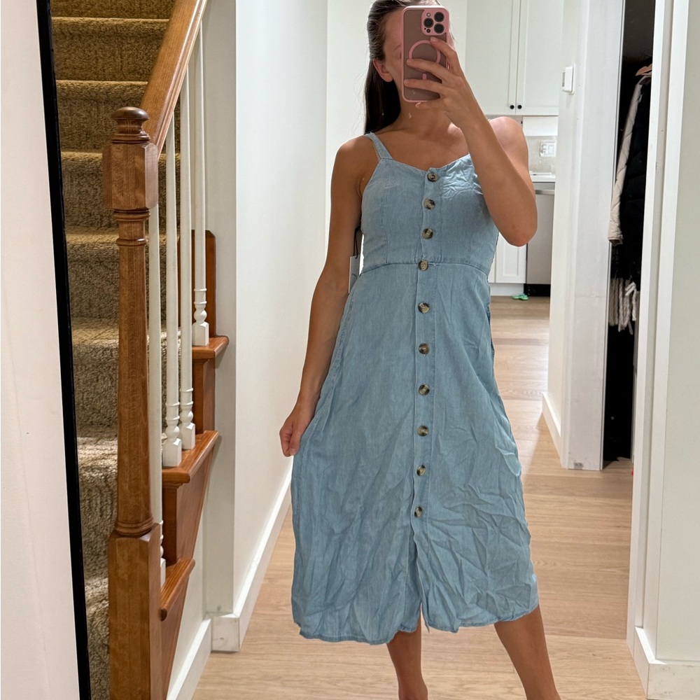 Blue Sleeveless Buttoned Maxi Sundress